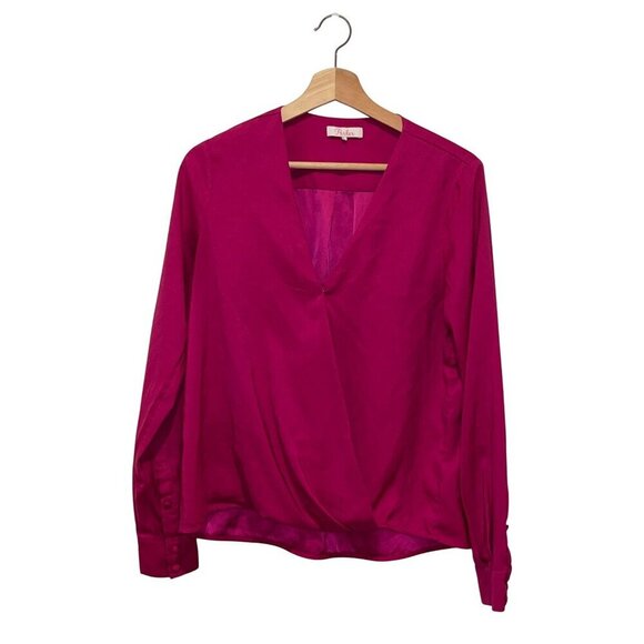 Parker Fuchsia Long Sleeve Button Cuffs Wrap Blouse Women's Size XS - Picture 1 of 9